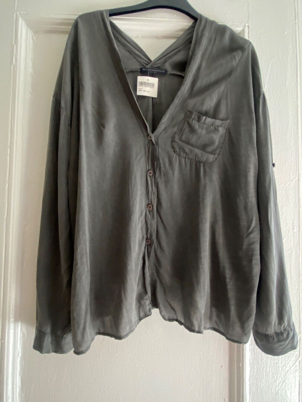 Vintage Brandy Melville Gray Button Down Shirt Italy Nero New Old Y2K Silky OS